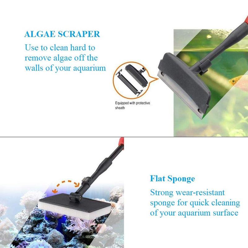 [Australia] - AquaticHI Premium 6 in 1 Aquarium/Fish Tank Premium Cleaning Tool, Algae Brush, Algae Scraper, Fish Net, Flat Sponge, Right Angle Sponge, Gravel Rake for Long Deep Fish Tanks 