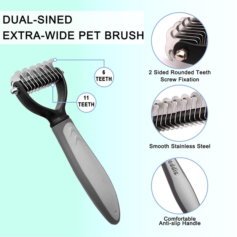 Dog Brush for Shedding 4 Pieces Dog Grooming Kit Double-Sided Undercoat Rake for Dogs Cat Brush Nail Clipper & File Dematting Pet Grooming Kit for Dogs Cat Rabbit (Grey) Grey - PawsPlanet Australia