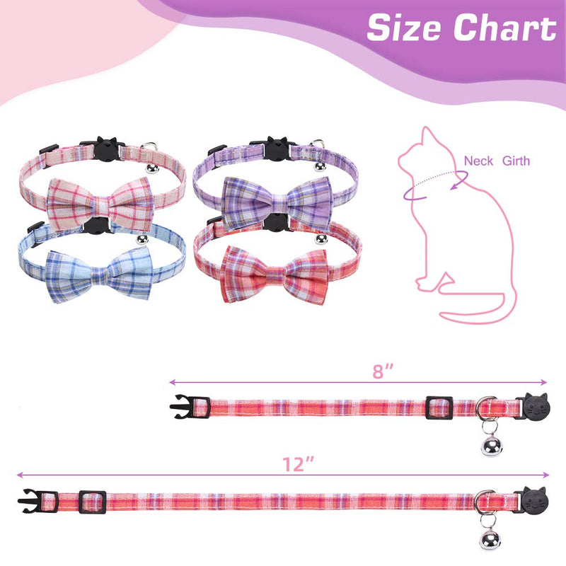 EXPAWLORER Cat Collar Breakaway with Bell - 4 Pack Classic Plaid Bow Tie Collars for Kitty Kitten… Pink & Blue & Purple & Red - PawsPlanet Australia