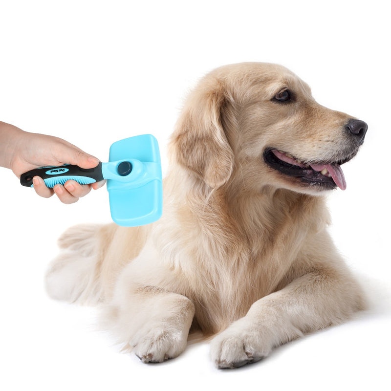 [Australia] - Pet Neat Self Cleaning Slicker Brush Effectively Reduces Shedding by Up to 95% - Professional Pet Grooming Brush for Small, Medium & Large Dogs and Cats, with Short to Long Hair Blue 