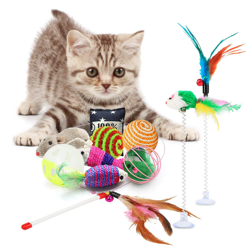 Fansport Cat Toys for Kit,11pcs Interactive Kitty Toy Set for Indoor with Feather Wand, Bell Ball Catnip Toy, Sisal Fish Board 11pcs - PawsPlanet Australia