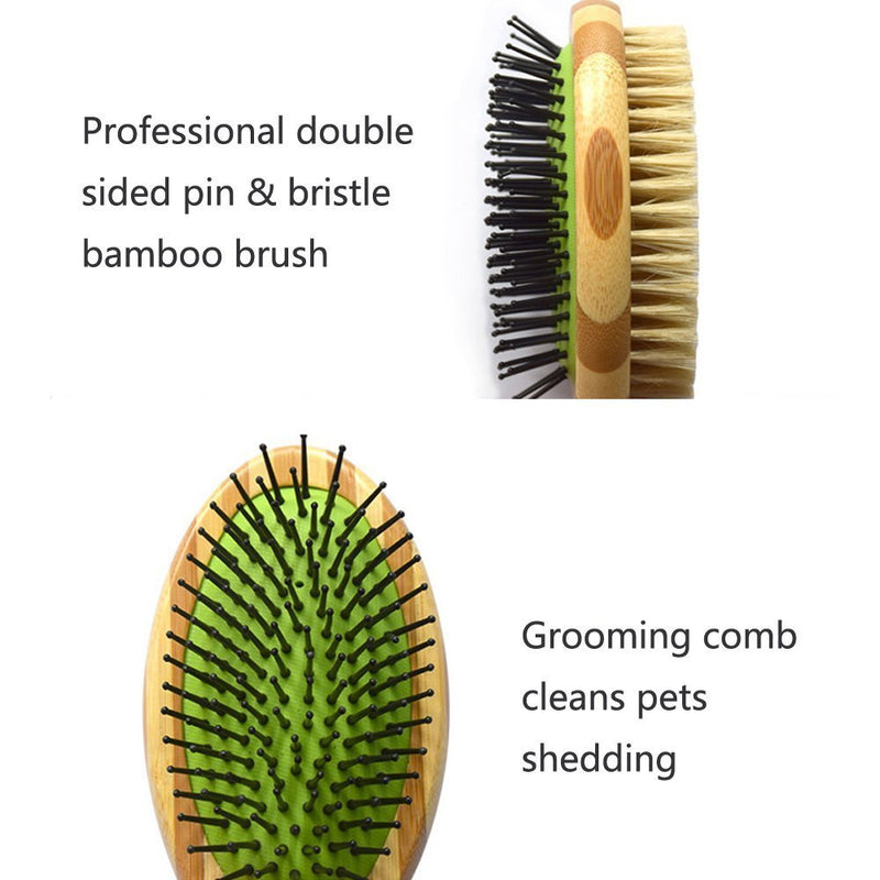 Dog Brush, ICEBLUEOR Pet Comb Professional Double Sided Pin & Bristle Bamboo Massage Brush for Dogs & Cats with Long or Short Hair - PawsPlanet Australia
