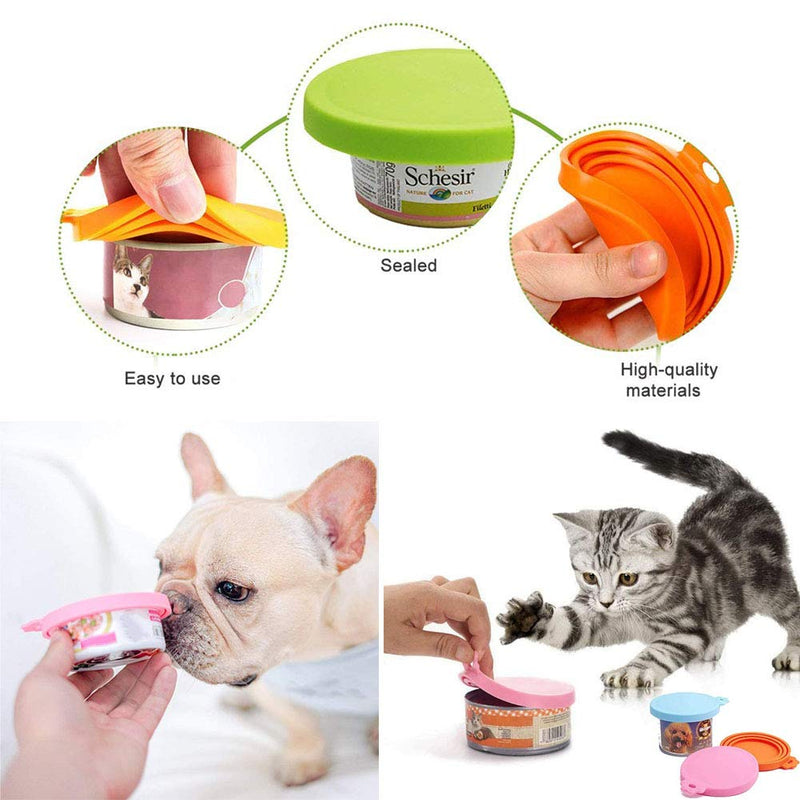 Pet Food Can Covers, 5 Pieces of Silicone Can Lids and Long Handle Feeding Spoon, Food Grade Universal Size Food Cover for Dog Cat Can Food - PawsPlanet Australia