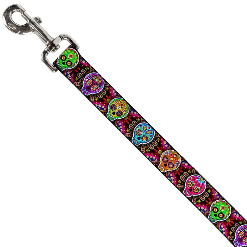 [Australia] - Buckle-Down Dog Leash Six Sugar Skulls Multi Color 6 Feet Long 0.5 Inch Wide 4 Feet Long - 1" Wide 