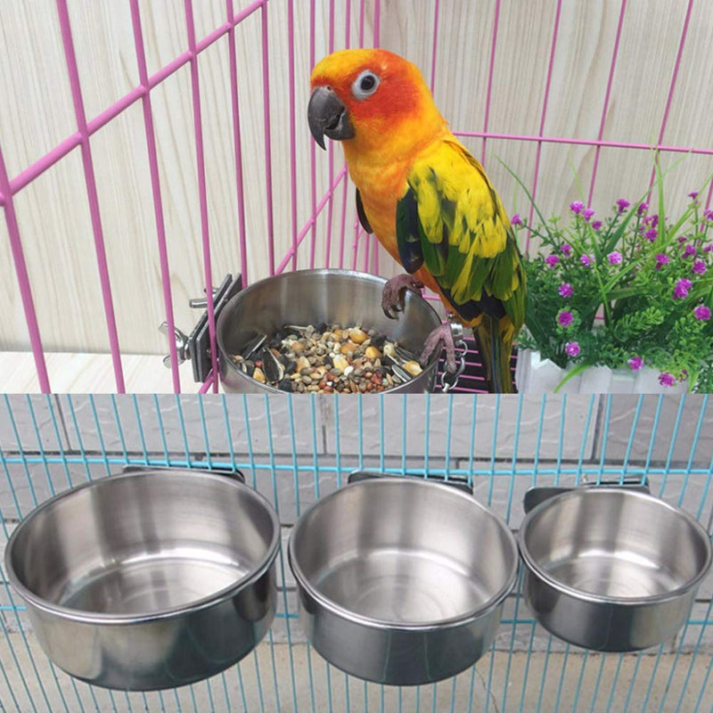 LZDseller01 Parrot Feeding Bowl, Bird Feeding Cups, Stainless Steel Parrot Feeding Cup with Clamp Holder, Bird Cage Seed Feed Pet Food Water Bowl 12cm - PawsPlanet Australia