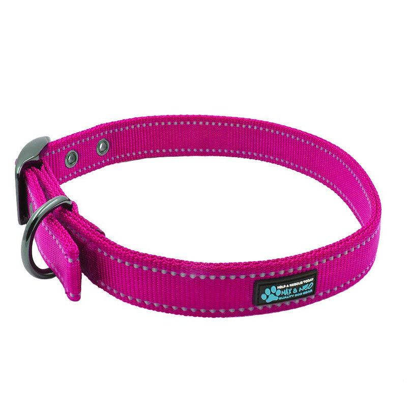 [Australia] - Max and Neo MAX Reflective Metal Buckle Dog Collar - We Donate a Collar to a Dog Rescue for Every Collar Sold Medium PINK 