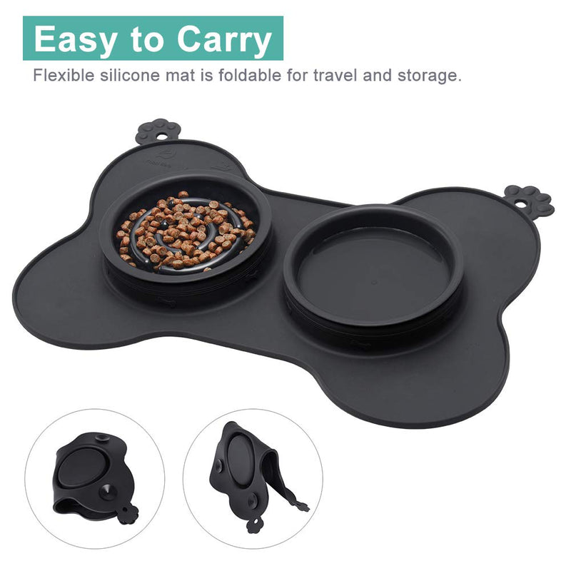 Slow Eating Dog Bowl, 3 in 1 Pet Slow Feeder and Water Bowl with Non-Spill Silicone Tray Bone Shape Non-Slip Mat, Dog Bowl for Small Medium Large Dogs and Cats l black - PawsPlanet Australia