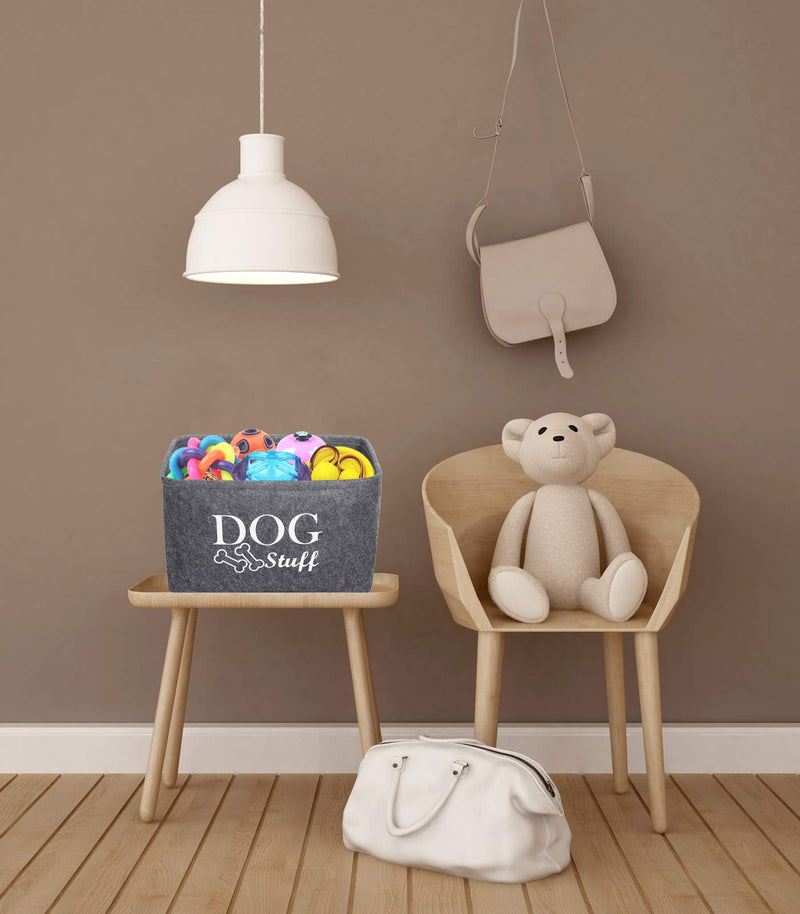 Geyecete Dog Toys Storage Bins Felt pet Baskets, Dog Toy Box Large with Designed Metal Bone-shaped Handle, Organizer Storage Basket for Pet Toys, Blankets, Leashes(DOG-Grey) Grey - PawsPlanet Australia