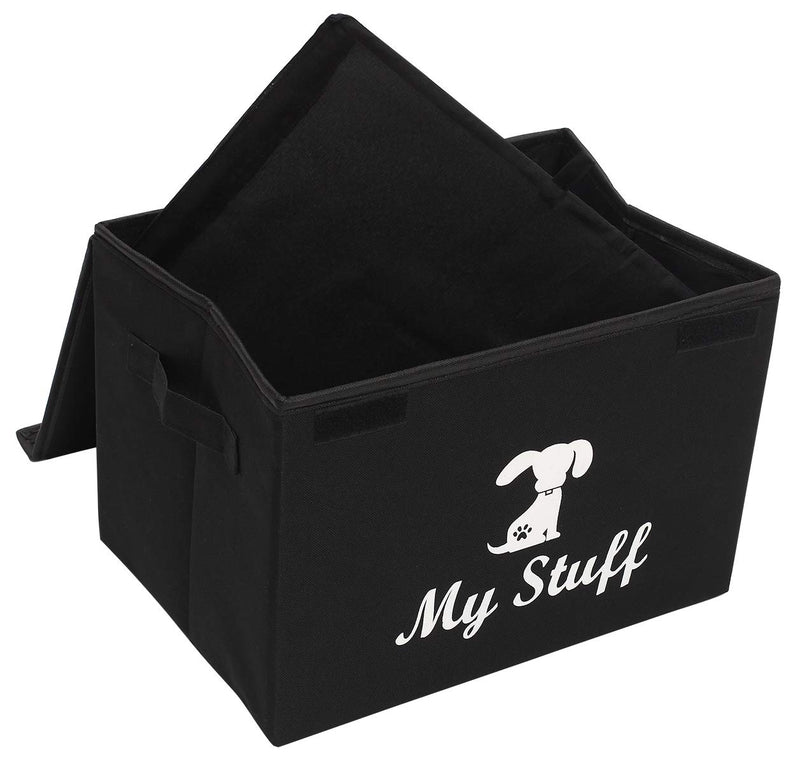 Morezi Dog storage bin 15"x11"x10" inch heavy duty dog toy basket with lid - collapsible water resistant dog toy bin for organizing dog toys and stuff - Black Dog Black 2 - PawsPlanet Australia