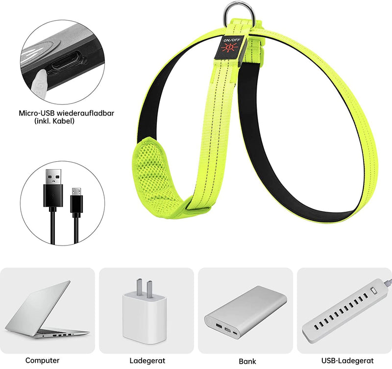 KOSKILL LED Dog Harness Rechargeable Illuminated Dog Harness Glows in the Dark LED Dog Vest Reflective Dog Lights for Night Walks Green M - PawsPlanet Australia