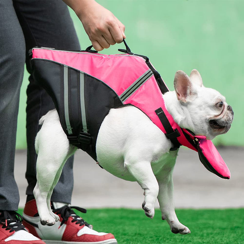Mklhgty French Bulldog Life Jacket with Floating Plate and Reflective Stripes, Ripstop Pet Life Vest Dog Lifesaver for Welsh Corgi, Pug Swimming and Boating(Chest Girth: 17"-30" Weight: 17-28LB) Pink - PawsPlanet Australia