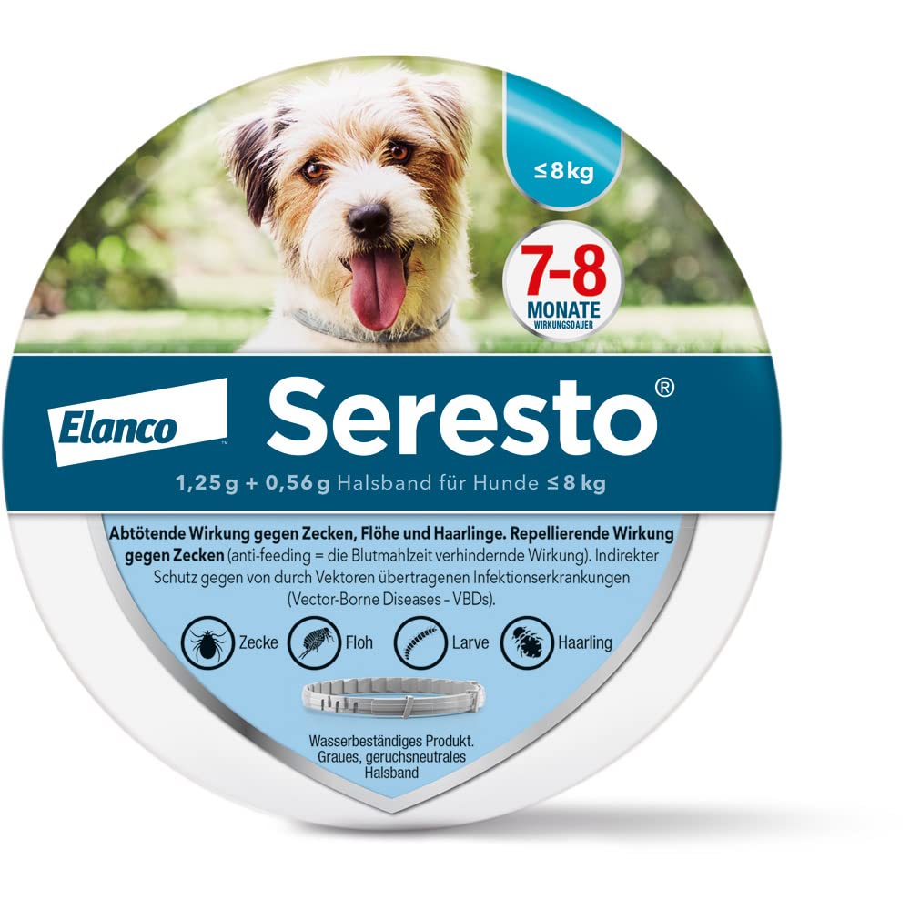 Elanco Seresto® collar for small dogs up to 8 kg: 7 to 8 months of effective protection against ticks and fleas, length 36 cm, 1.25 g + 0.56 g - PawsPlanet Australia