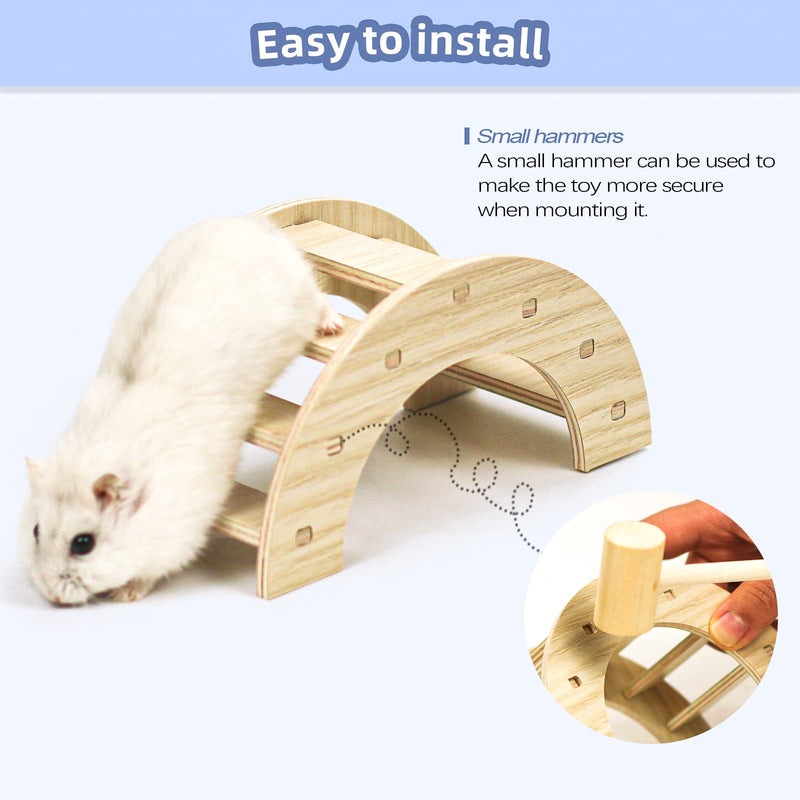 Omawrf Dwarf Hamsters House DIY Wooden Gerbil Hideout Bridge Swing and Chinchilla Seesaw, Pet Sport Exercise Toys Set, Sugar Glider Syrian Hamster Cage Accessories, Suitable for Small Animal H01 - PawsPlanet Australia