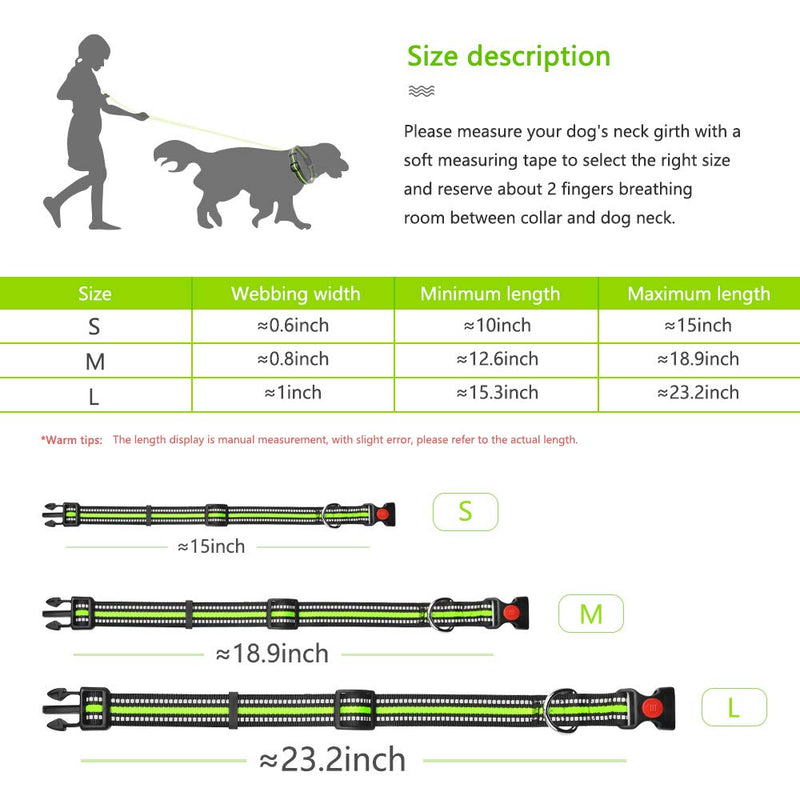 [Australia] - Carooyac Reflective Dog Collar, Adjustable Safety Dog Collar with Quick Release Buckle, Nylon Dog Collars for Small Medium Large Dogs Collar Small(10"-15"/25CM-38CM) Green Collar 