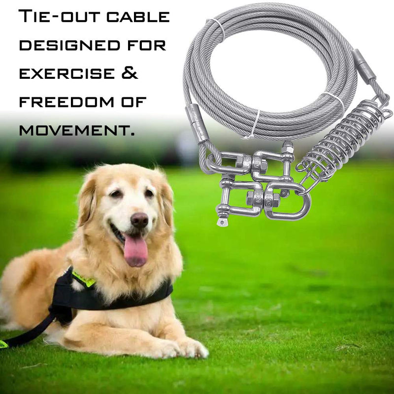 [Australia] - Amadget Dog Tie Out Cable, 20ft Outside Dog Chain with 360°Rotate Clasp and Shock Absorbing Spring, Heavy Duty Dog Runner Cable for Outdoor, Yard, Camping, for Large Dogs Up to 350 Pound 