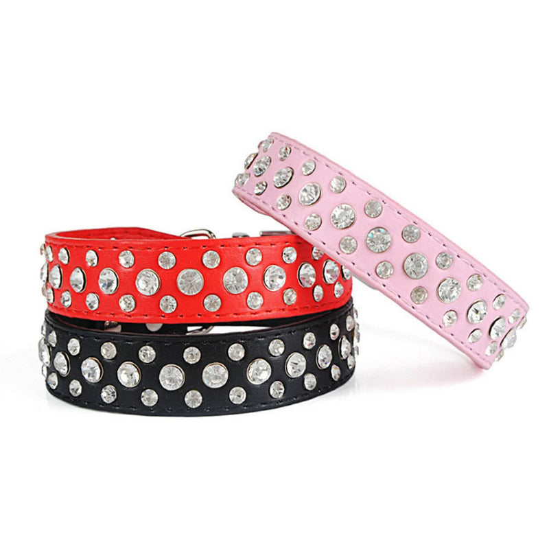 Rhinestone Dog Collar Adjustable Durable PU Leather Crystal Pet Collar Diamond Bling Cat Collar for Small Medium Large Dogs Pink S Rose - PawsPlanet Australia