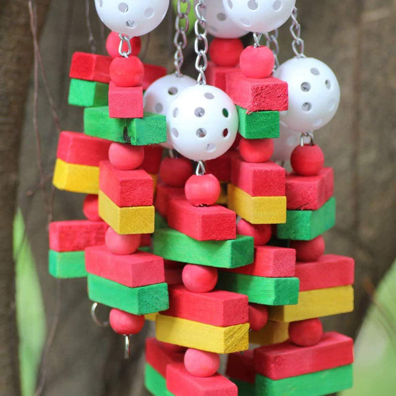 [Australia] - LISSION Bird Toys Bird Chewing Toy Parrot Toys Wood Block Knots with Bells Multicolored for African Grey Cockatoos Amazon Small Medium Parrot Apple pattern 