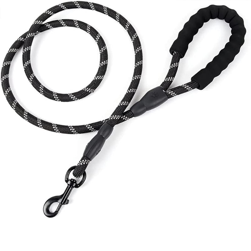 ADOGO® Rope Dog Lead with Soft Padded Handle and Reflective Threads Nylon Durable Dog Leash Safety 5FT Mountain Climbing Rope Twist Dog Lead For Small Medium Large Dogs (Black) Black Rope Lead - PawsPlanet Australia