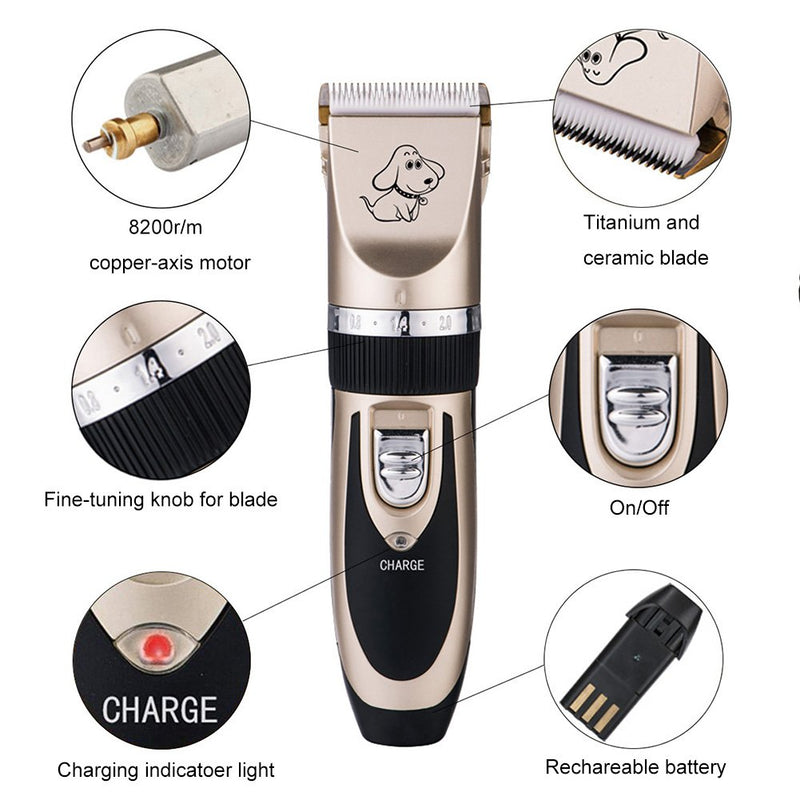 Otstar Dog Clippers, Rechargeable Cordless Dog Grooming Clipper Kit for Dogs Cats and Other Animals with Stainless Steel Comb and Scissors, Low Noise Low Vibration Dog Shaver (Black and Gold) Black and Gold - PawsPlanet Australia