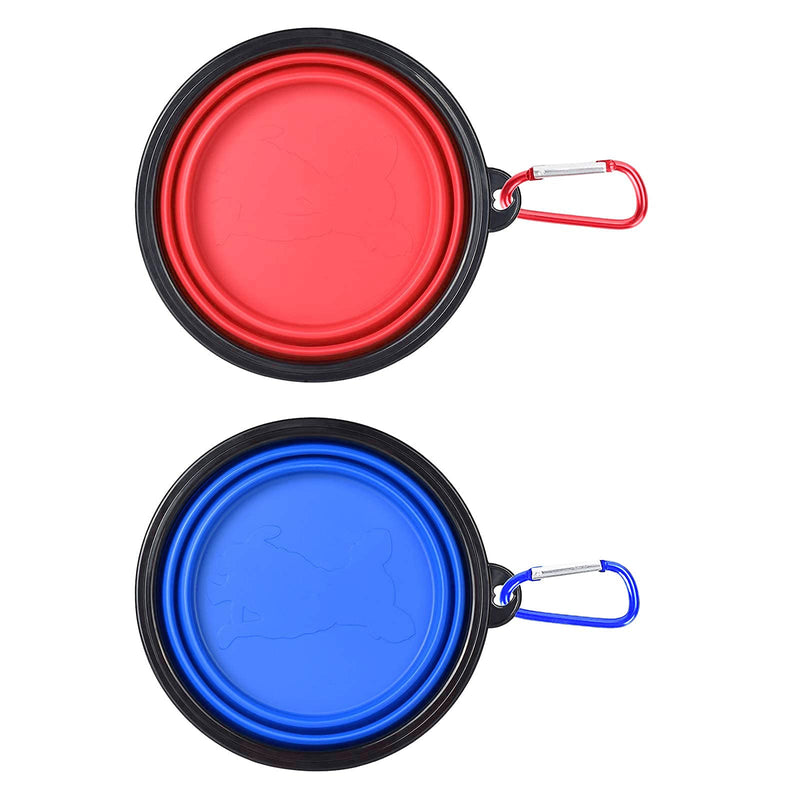 Hweey Silicone Collapsible Dog Bowls 2 Pack Portable Dog Water Bowls for Travel Foldable Pet Feeding Watering Dish for Walking Traveling Parking with 2 Carabiners BPA Free - PawsPlanet Australia