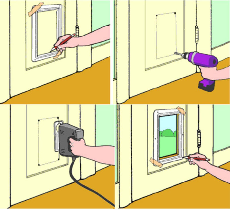 [Australia] - Xiaoyu Interior 4 Ways Locking Cat Dog Door & Flaps S Brown 