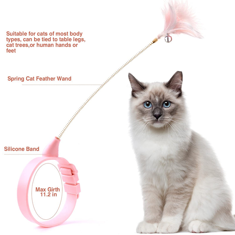 Icwin Cat Wand Toys,Cat Toys Interactive Wearable Silicone Band 3 Feather Replacements Spring Cat Feather Toys for Indoor Kittens Multiple Ways to Play - PawsPlanet Australia