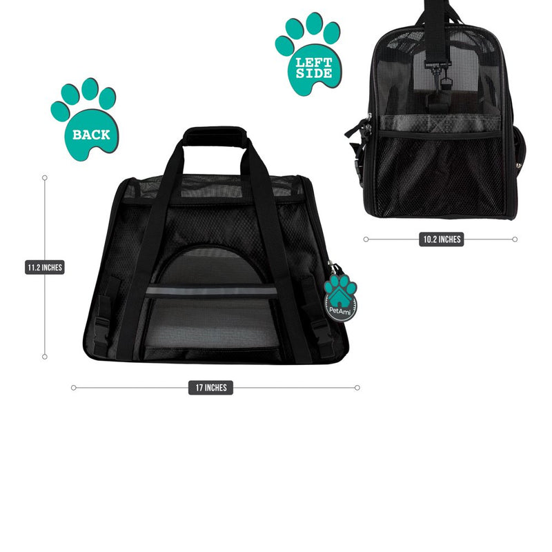 PetAmi Premium Airline Approved Soft-Sided Pet Travel Carrier | Ventilated, Comfortable Design with Safety Features | Ideal for Small to Medium Sized Cats, Dogs, and Pets Black - PawsPlanet Australia