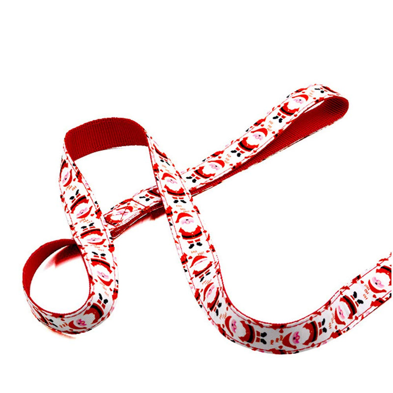 POPETPOP Christmas Pattern Dog Collar and Leash Set, Multiple-Use Long Polyester Training Lead, Perfect for Daily Walking Running Training - PawsPlanet Australia