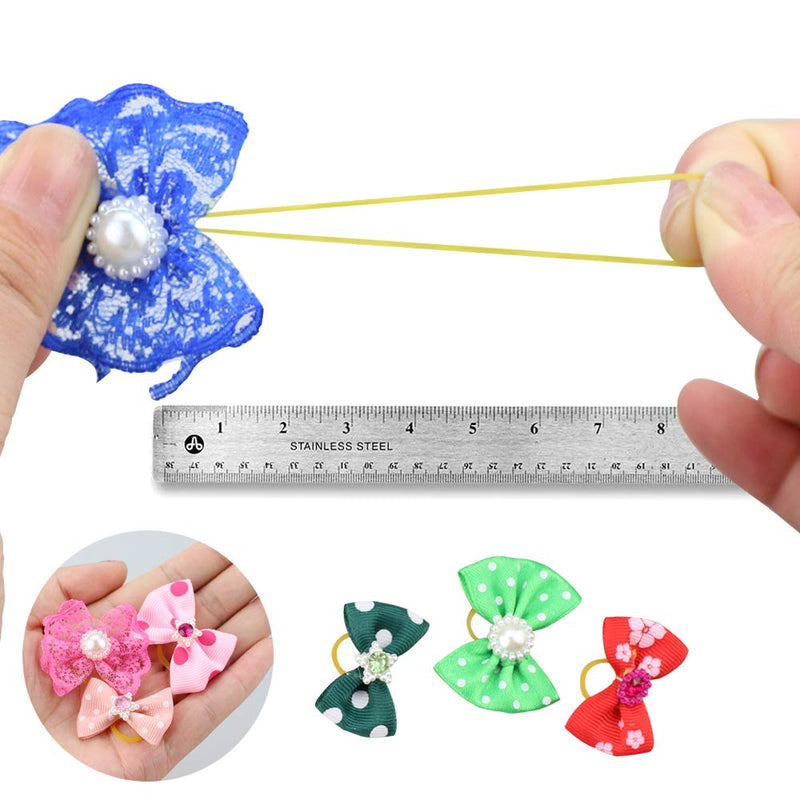 Comsmart 60Pcs Dog Bows, 30 Pairs Yorkie Dog Puppy Hair Bows with Rubber Bands & Rhinestone Pearls & Handmade Lace Fabric, Cute Pet Small Dog Hair Bowknot Grooming Accessories - PawsPlanet Australia