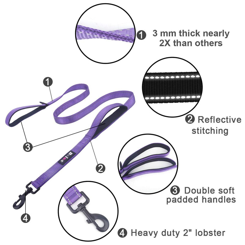Bolux 5ft Dog Leash, Heavy Duty Rope Leash with 2 Padded Handle – Pet Training Lead with 3M Reflective Double Handle for Traffic Control Safety, Perfect for Large Medium or Small Dog 6FT Purple - PawsPlanet Australia