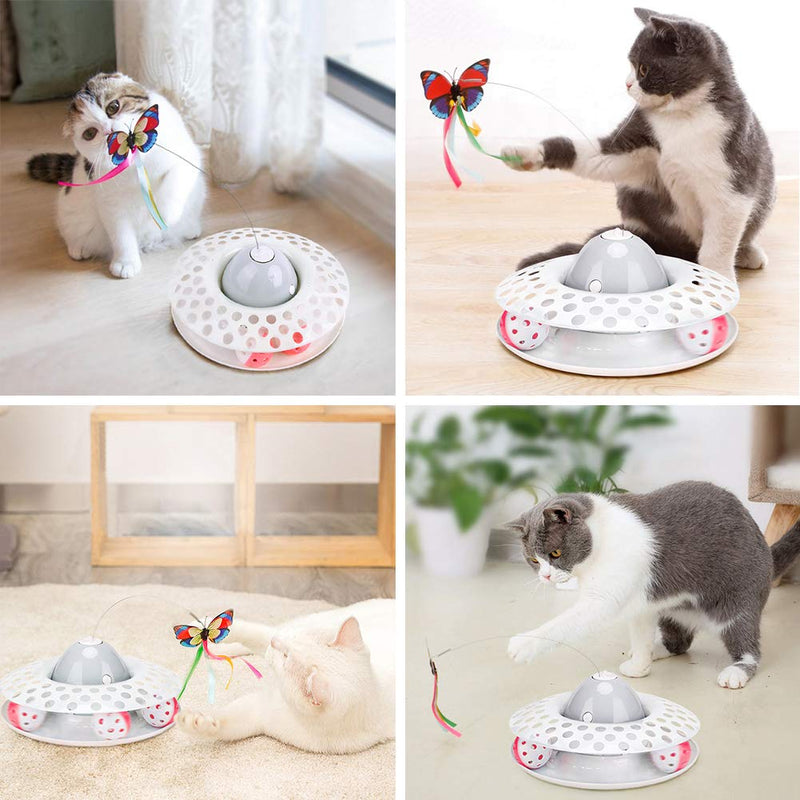Interactive Cat Toys - Automatic Electric Rotating Butterfly & Ball Exercise Kitten Toy,Funny Cat Teaser Toys for Indoor Cats,2 Butterfly Replacements grey - PawsPlanet Australia