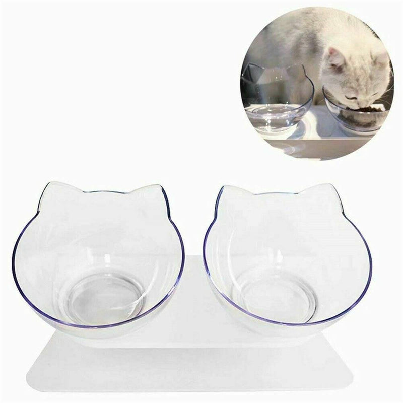 WESTLINK Double Cat Bowl with Raised Stand 15°Tilted Elevated Platform Pet Food & Water Feeders Bowls for Cats & Small Dogs - PawsPlanet Australia