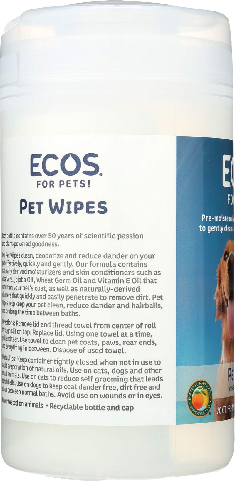 [Australia] - ECOS Natural Pet Wipes, Pre-Moistened Towels, 70-Count Container 