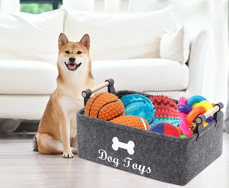 Morezi Felt pet toy basket and dog toy box storage basket chest organizer - perfect for organizing pet toys, blankets, leashes, vest and coats - Grey - PawsPlanet Australia