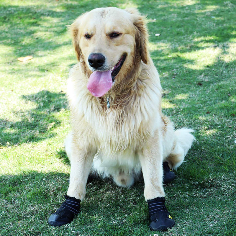 PG.KINWANG Dog Boots Waterproof Shoes for Medium to Large Dogs with Reflective Velcro Rugged Anti-Slip Sole Pet Paw Protectors Labrador Husky Black 4 Pcs Size 6: 2.9''x2.5'' - PawsPlanet Australia