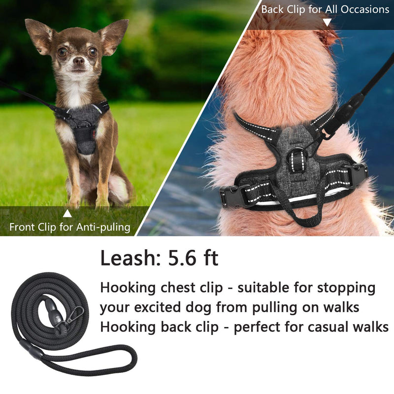 SUPPETS No Pull Dog Harness with Leash Reflective Padded Pet Vest Adjustable Soft Puppy Harness with Easy Control Handle for Small Dogs and Cats, Black,(Neck Girth: 5"-15,Chest Girth: 10.5"-20) Small(Neck Girth: 5"-15",Chest Girth: 10.5"-20") - PawsPlanet Australia