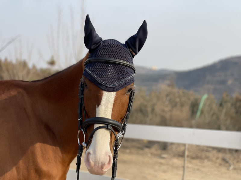 TGW RIDING Horse Ear Bonnet/Net/Hat/Horse Hood/Mask Horse Veil Horse Ear Bonnet (Full, Black) Full - PawsPlanet Australia