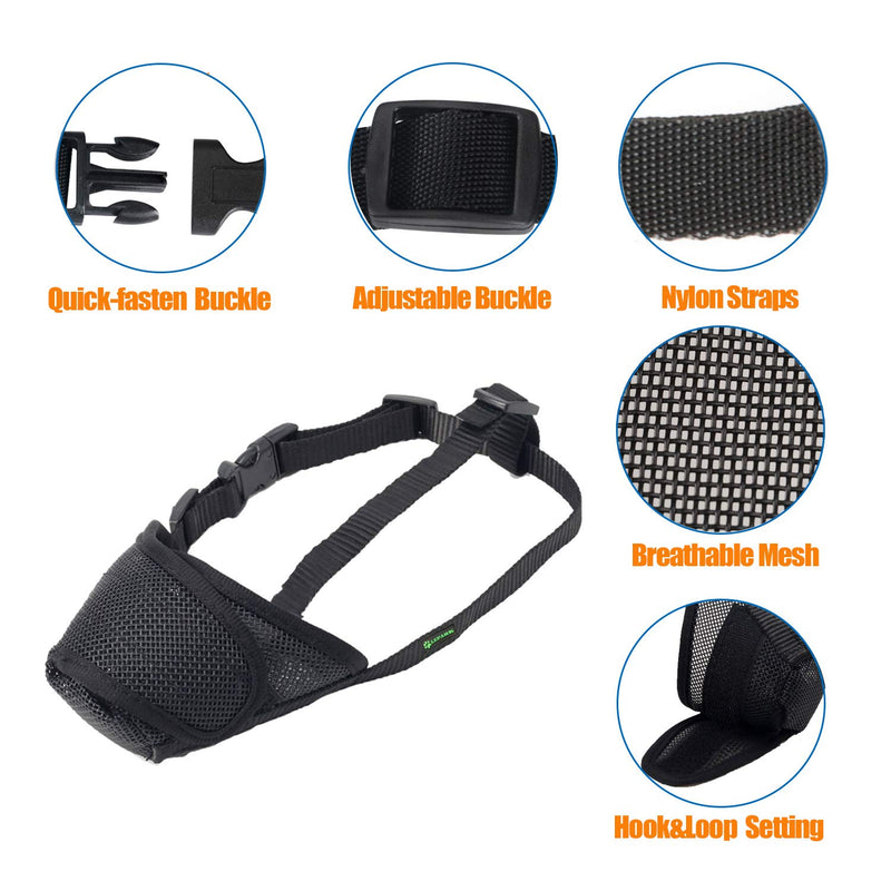 Dog Muzzle Mesh Mask with Velcro for Small, Medium and Large Dogs, Anti Biting, Barking and Chewing, Ajustable and Breathable XS Basic-Black - PawsPlanet Australia