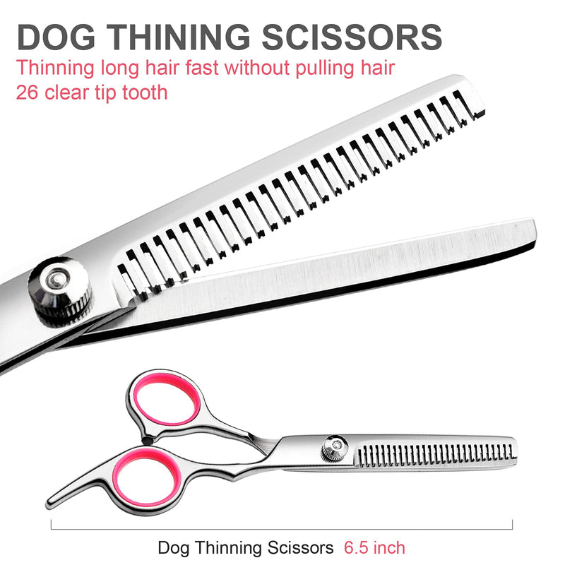 Dog Grooming Scissors Kit with Safety Round Tips Stainless Steel Professional Dog Grooming Shears Set - Thinning, Curved Scissors and Comb for Dog Cat Pet - PawsPlanet Australia