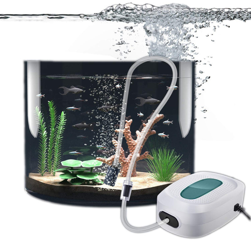 Reegugu Aquarium Air Pump, Hydroponic Aerator, Bubbler for Fish Tank, Aquatic Oxygen Pump with Adjustable Output, Tube/Air Stone/Check Valve Included, for Up to 60 Gallons of Tank 1 Outlet - PawsPlanet Australia