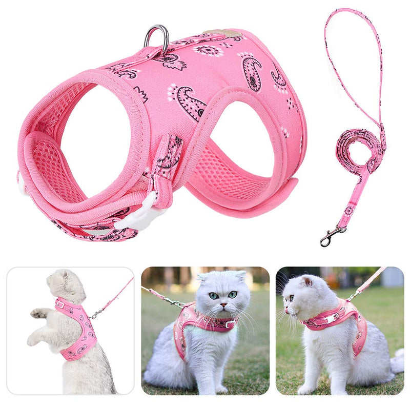 Cat Harness and Lead Set Escape Proof, Adjustable Soft Leash, Medium Large Cat, Safety Cat Walking Jacket, Best for Cat Kitten Training Walking - Pink, M - PawsPlanet Australia