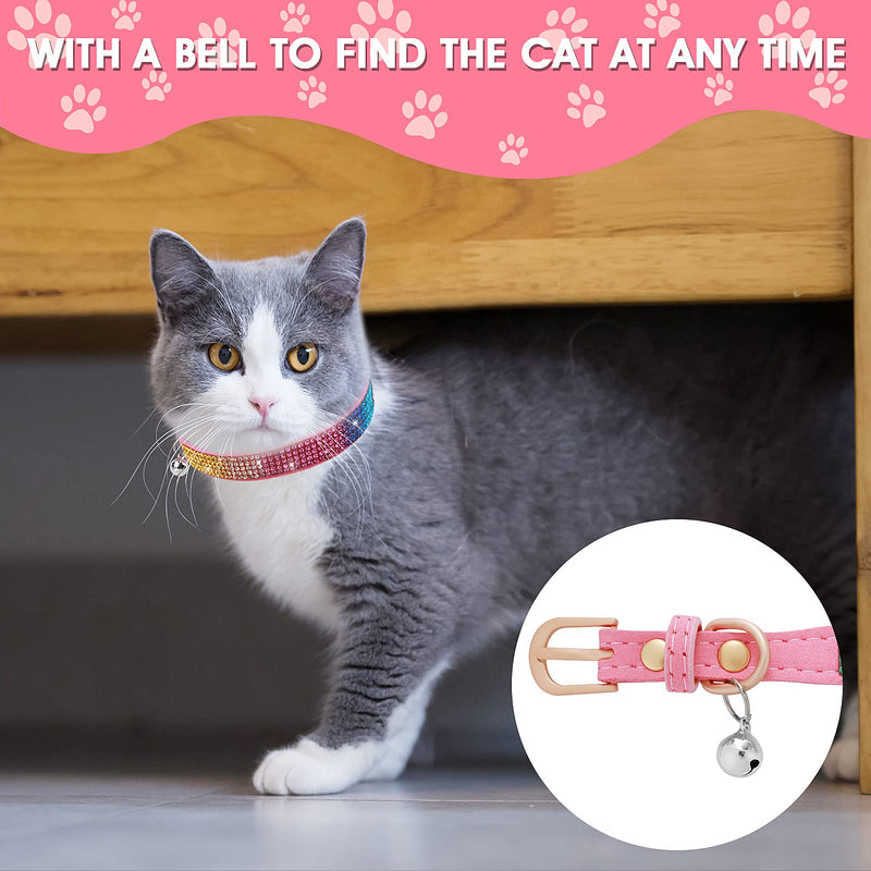TIESOME Rhinestone Cat Collar with Bell, Cute Soft Adjustable Small Pet Puppy Collar Sparkly Flashing Pink Cat Collar for Small Dogs Cats (Small Size) - PawsPlanet Australia
