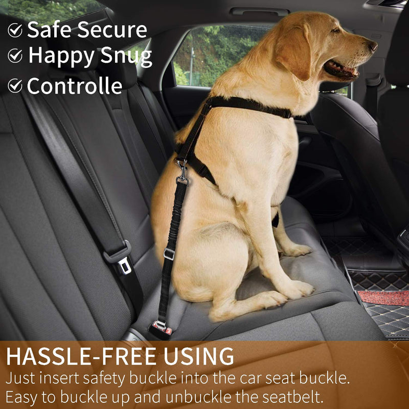 [Australia] - Adjustable Heavy Duty & Elastic & Durable Car Pet Dog Safety Seat Belt with Reflective Seatbelt and Elastic Durable Nylon Pet Safety Buckle for Car Black 