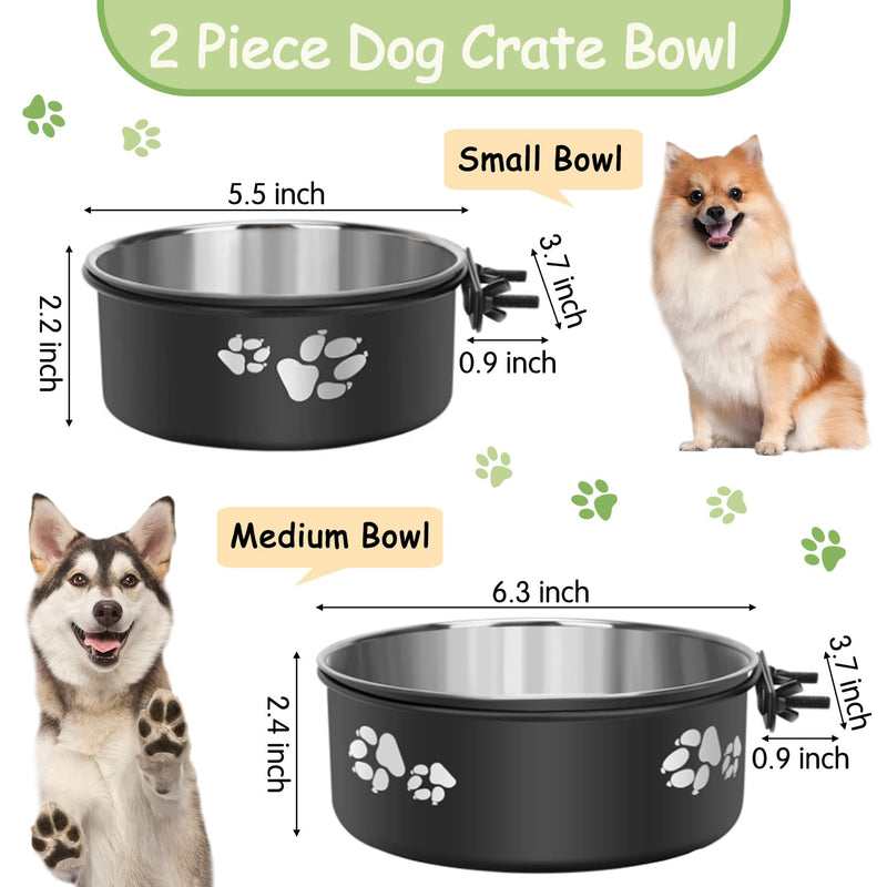 kathson 2 Pcs Dog Kennel Water Bowl, Stainless Steel Crate Water Bowl No Spill, Hanging Metal Pet Food Water Bowl Feeder for Cats Small Medium Dogs (Black) - PawsPlanet Australia