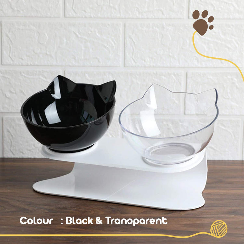 petunia Multipurpose Cat Bowls with stand - Twin Elevated Cat Bowl Set - Anti-Slip Pet Feeding Bowls Tilted Cat Bowl for Increased Comfort and Non-Toxic Material – Practical Cat Bowls (Black/Clear) Black/Clear - PawsPlanet Australia