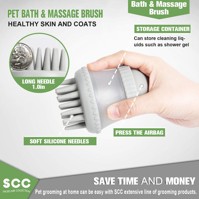 Professional Dog Brush, Pet Soap and Shampoo Dispenser for Shampooing and Massaging Dogs, Cats with Short or Long Hair - Soft Rubber Bristles Bathing/Washing Brush Gently Removes Loose & Shed Fur. - PawsPlanet Australia