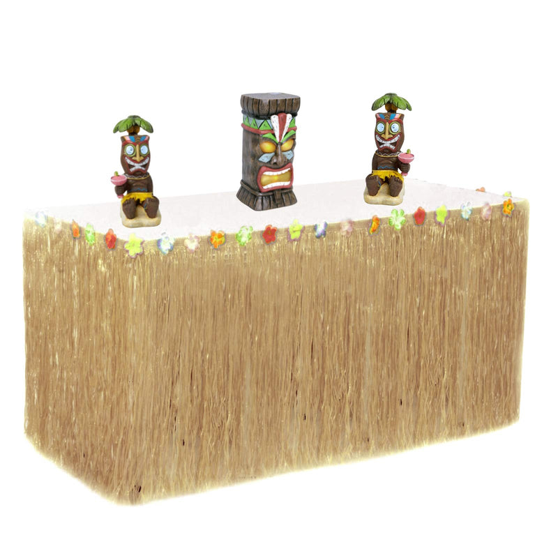 Hawaiian Table Skirt 11ft Long Stretches to 30ft! | (29" Tall) Brown Grass Table Skirts | Hibiscus Luau Party Decoration | Tropical Theme Decor (1 Table Skirt ) - PawsPlanet Australia