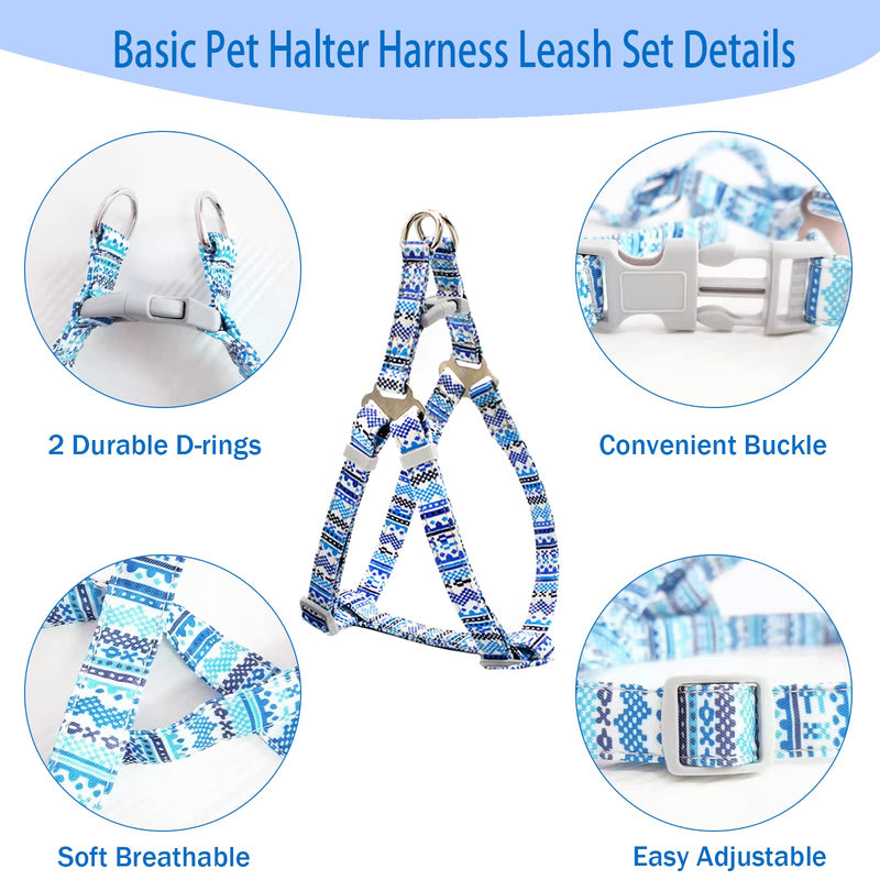 PETPUBGNZS No Pull Dog Harness and Leash Set Soft Adjustable Basic Puppy Dog Chest Vest Halter Harnesses for Small Medium Large Breeds Dogs Cats Outdoor Easy Walking Pet Harness blue Striped - PawsPlanet Australia