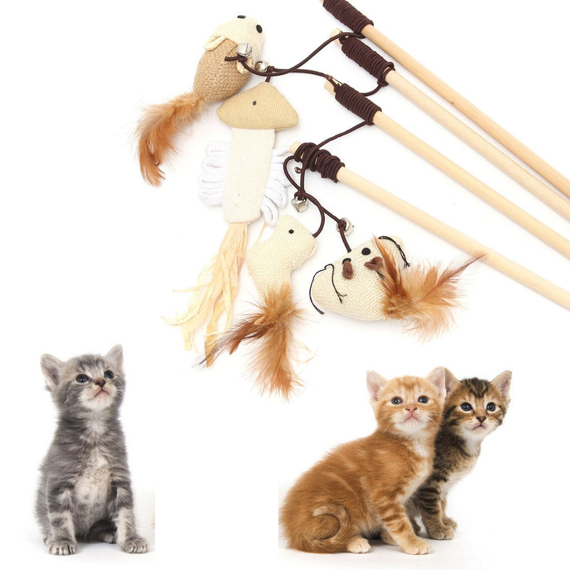 Kungfu Mall Cat Toys With Bell Pet Kitten Toy Teaser Notice Stick Mouse Ball Feather Play Toy Mice Model Tease Kitty Interactive Toy 1 - PawsPlanet Australia