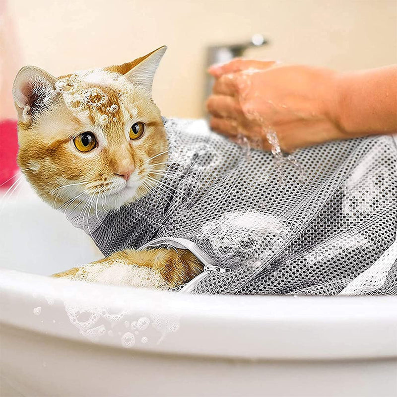 ALHX 2 pcs Cat Shower Net Bag, Cat Bath Bag Breathable Multifunctional Adjustable Anti-Bite and Anti-Scratch Restraint Bag Cat Grooming Bag for Bathing/Nail Trimming/Ear Clean/Medicine Feeding - PawsPlanet Australia